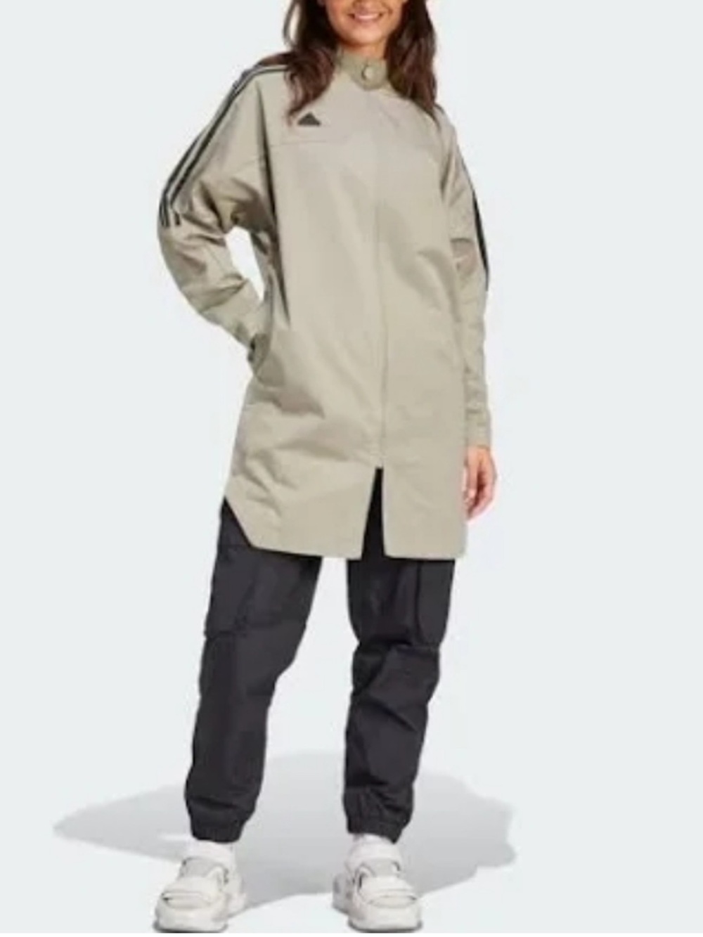 ADIDAS TIRO Jacket Womens Green Med Length Full Zip 3 Stripes Athleisure Size L